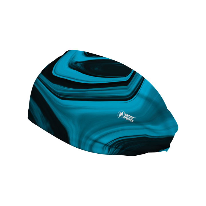 Side view of Blue Marble Swirl headband. Made in USA, Vertical Athletics brand. Not a Junk headband.