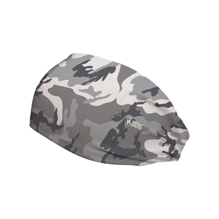 Side view of Gray Camo headband. Made in USA, Vertical Athletics brand. Not a Junk headband.