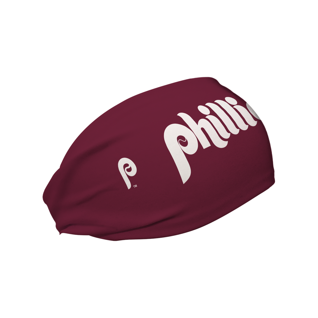 MLB Philadelphia Phillies cooling headband with Cooperstown Retro Logo. Made in USA, Vertical Athletics brand.