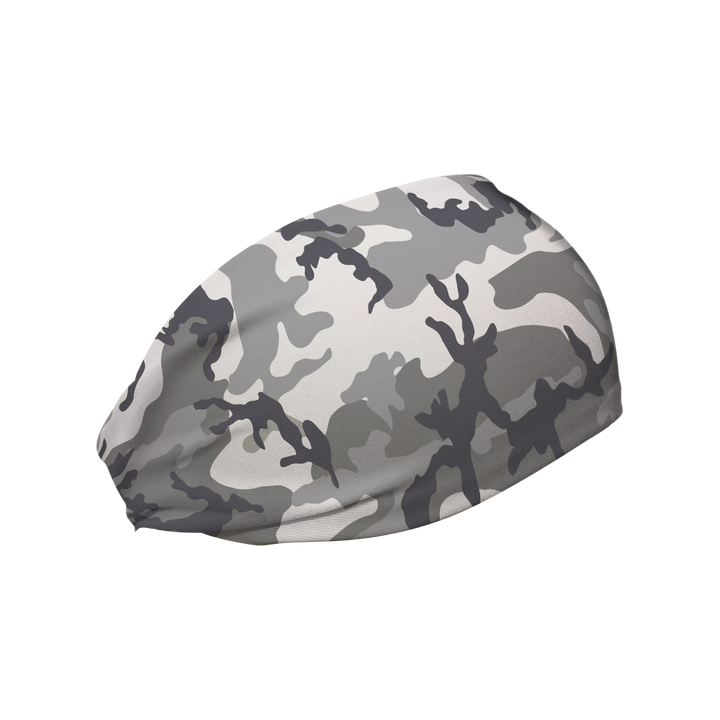 Side view of Gray Camo headband. Made in USA, Vertical Athletics brand. Not a Junk headband.