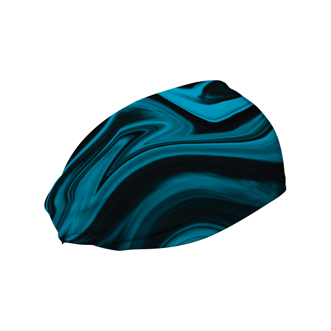 Side view of Blue Marble Swirl headband. Made in USA, Vertical Athletics brand. Not a Junk headband.