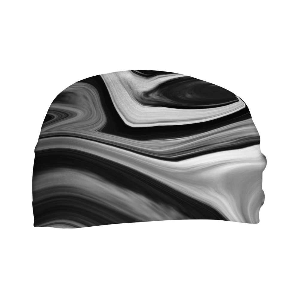 Front view of Black Marble Swirl headband. Made in USA, Vertical Athletics brand.  Not a Junk headband.
