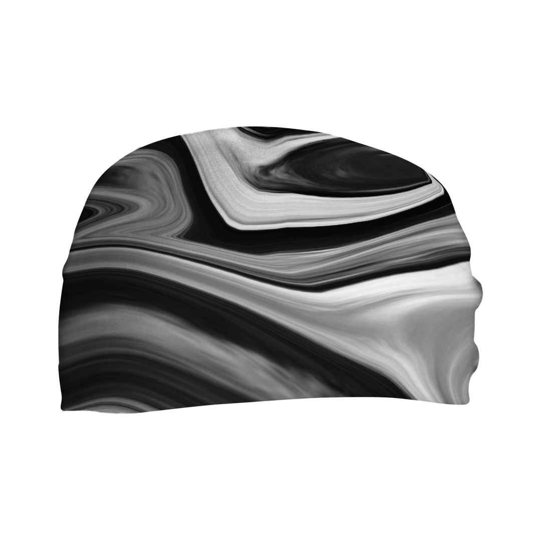 Front view of Black Marble Swirl headband. Made in USA, Vertical Athletics brand.  Not a Junk headband.