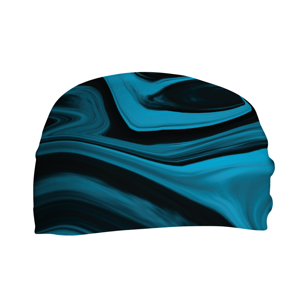 Front view of Blue Marble Swirl headband. Made in USA, Vertical Athletics brand. Not a Junk headband.