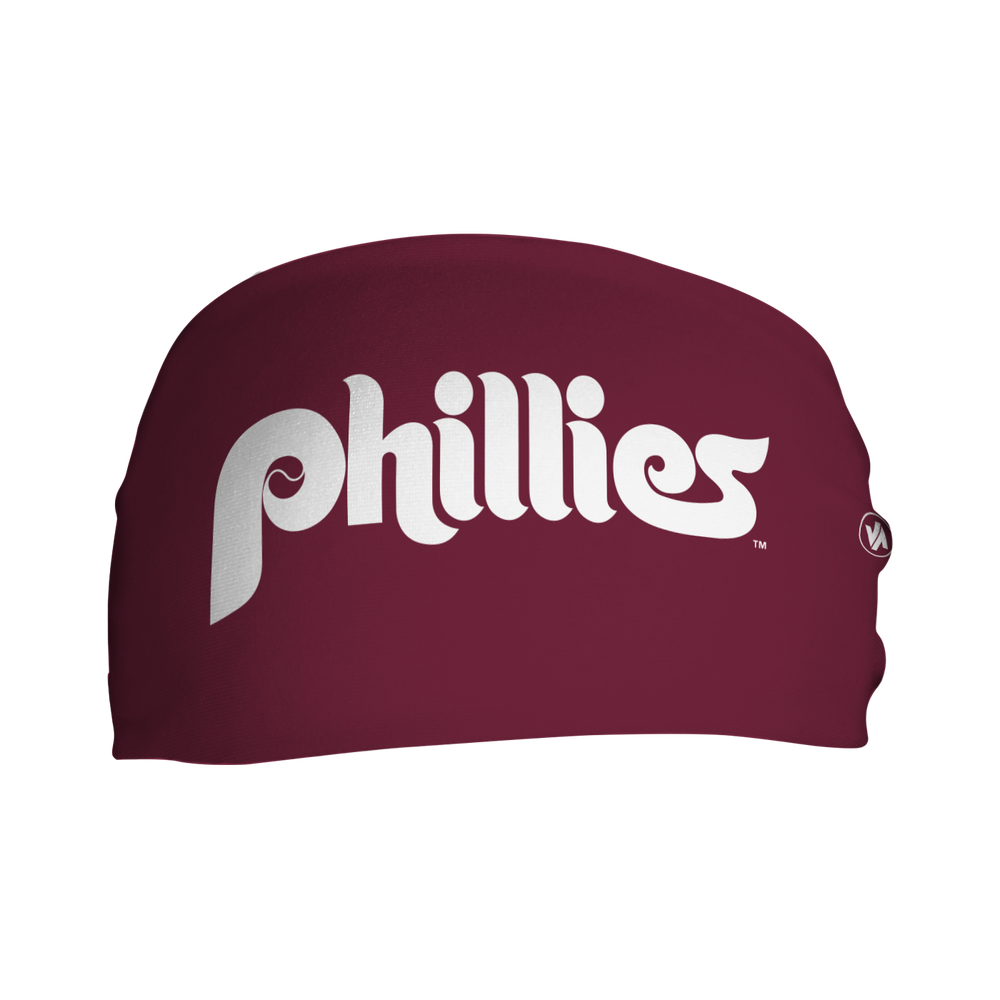 MLB Philadelphia Phillies cooling headband with Cooperstown Retro Logo. Made in USA, Vertical Athletics brand.