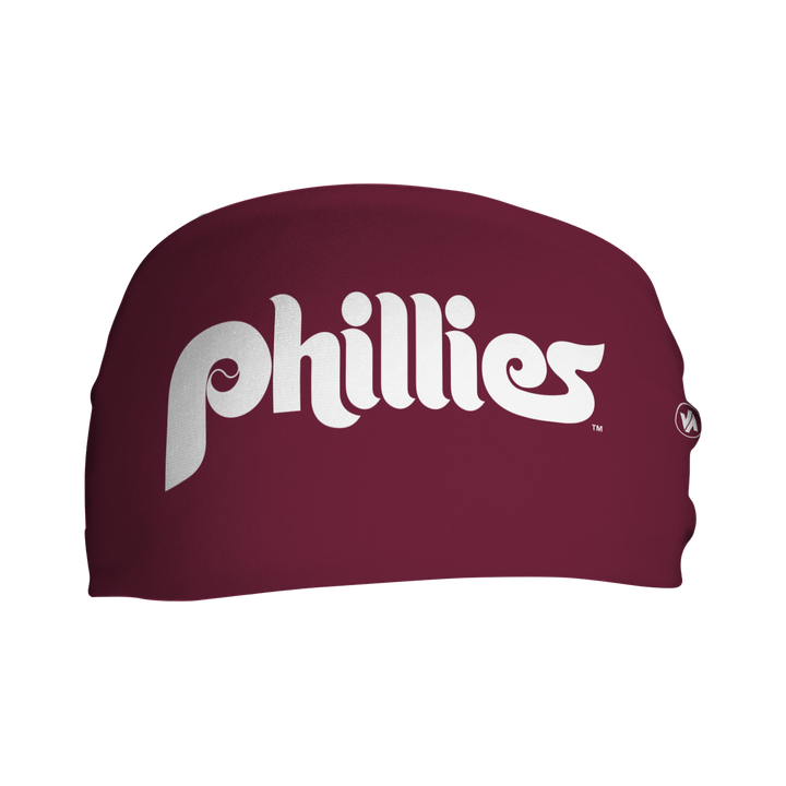 MLB Philadelphia Phillies cooling headband with Cooperstown Retro Logo. Made in USA, Vertical Athletics brand.