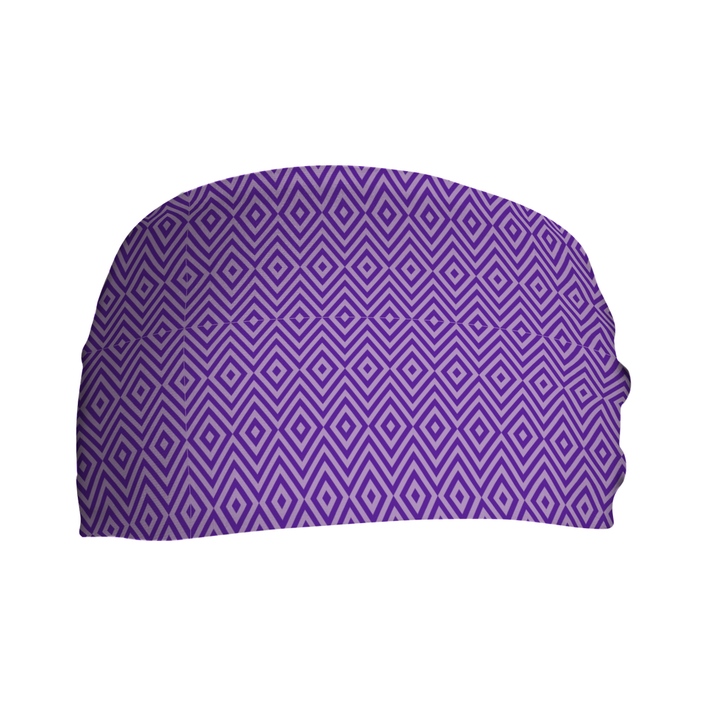 Cooling Headband with Geometric Pattern (Purple). Made in USA, Vertical Athletics brand.