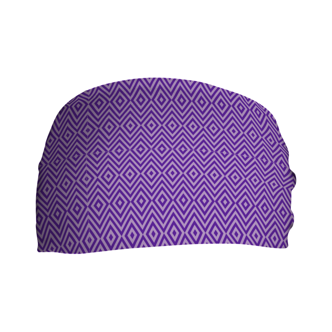 Cooling Headband with Geometric Pattern (Purple). Made in USA, Vertical Athletics brand.