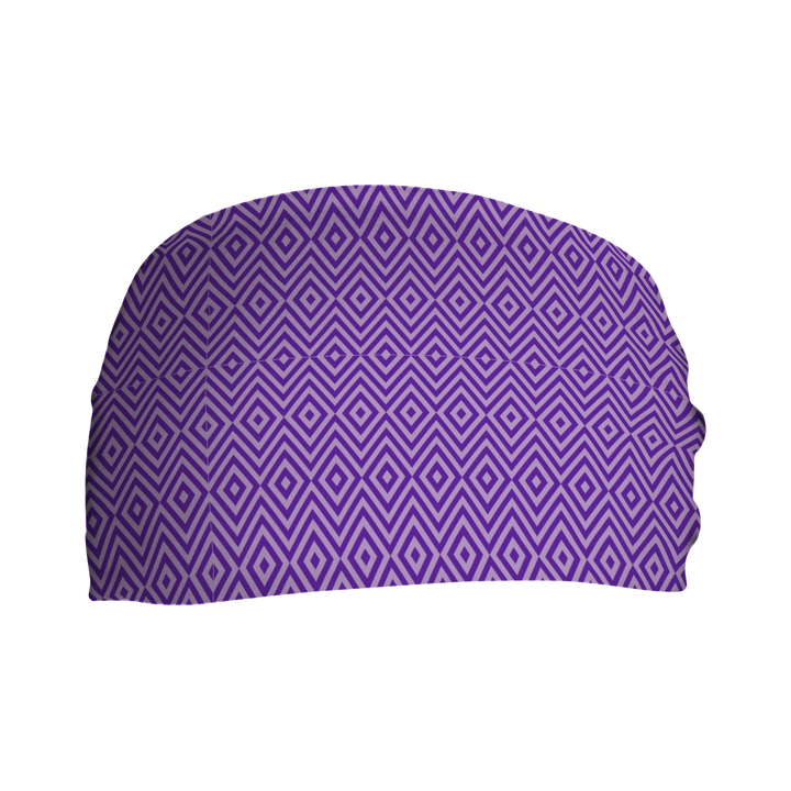 Cooling Headband with Geometric Pattern (Purple). Made in USA, Vertical Athletics brand.
