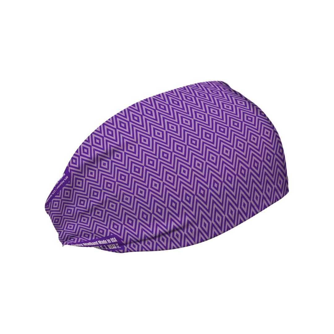 Cooling Headband with Geometric Pattern (Purple). Made in USA, Vertical Athletics brand.