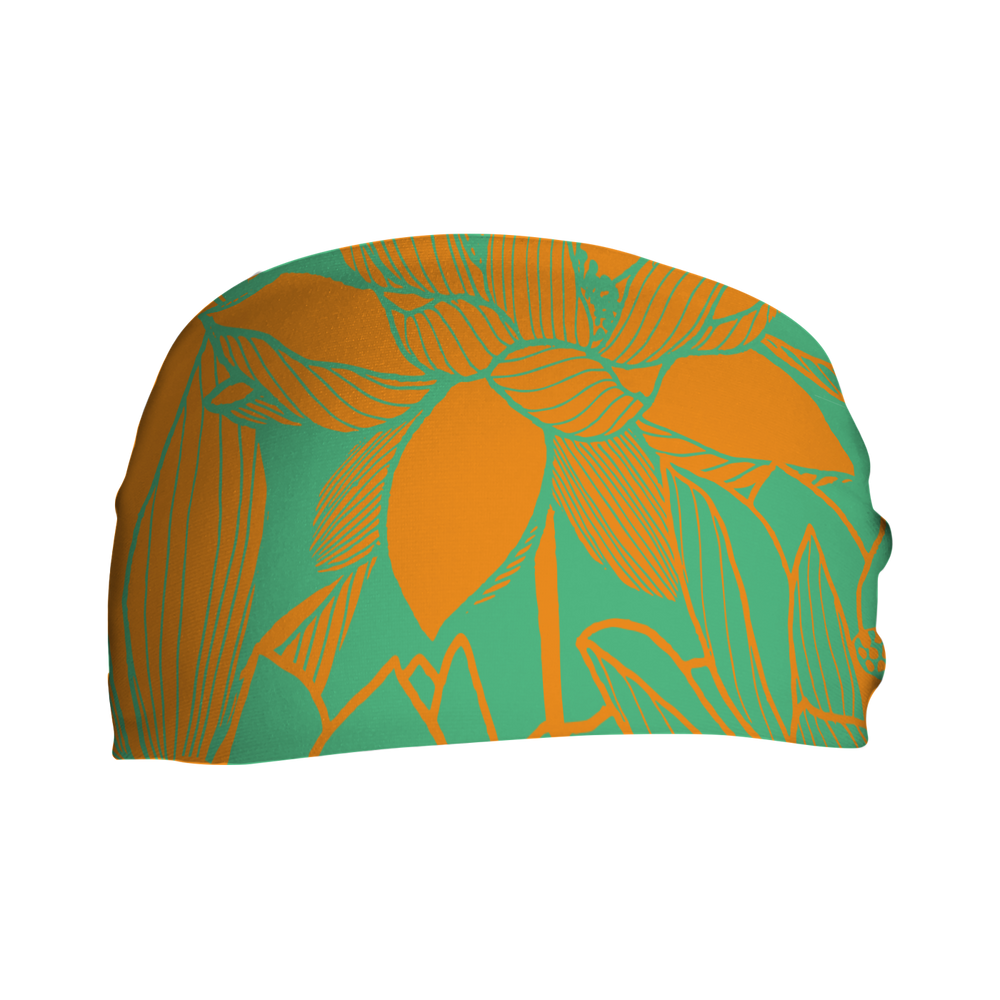 Cooling Headband with Lotus Orange Green. Made in USA, Vertical Athletics brand.