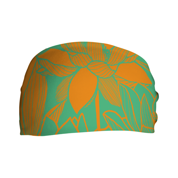 Cooling Headband with Lotus Orange Green. Made in USA, Vertical Athletics brand.
