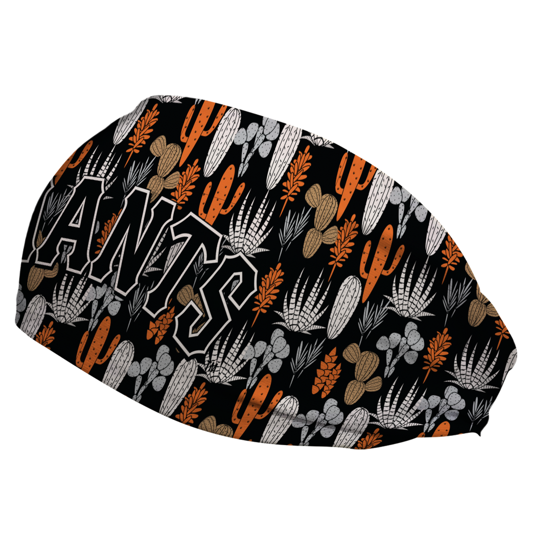 Side view of MLB San Francisco Giants Dessert Cactus headband with Wordmark logo. Made in USA, Vertical Athletics brand. 