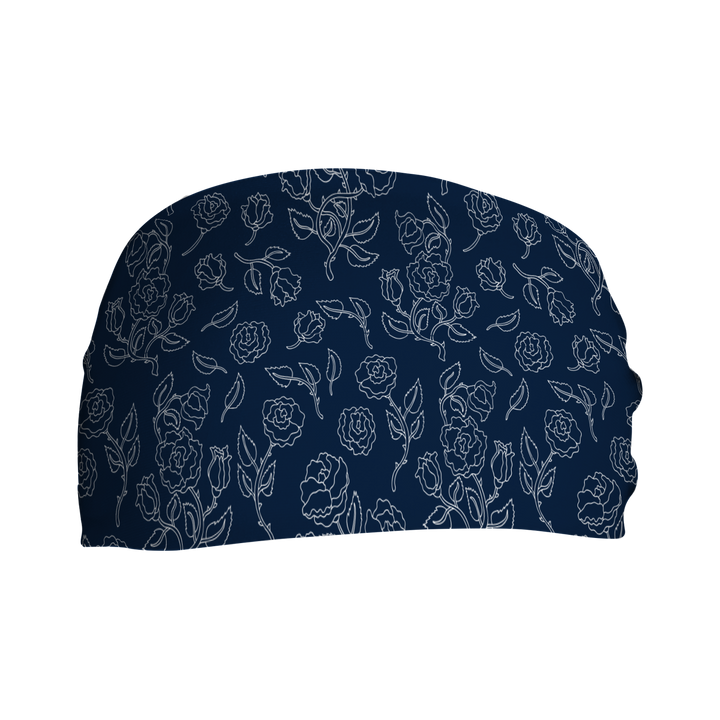 Cooling Headband with Roses Line Art. Made in USA, Vertical Athletics brand.