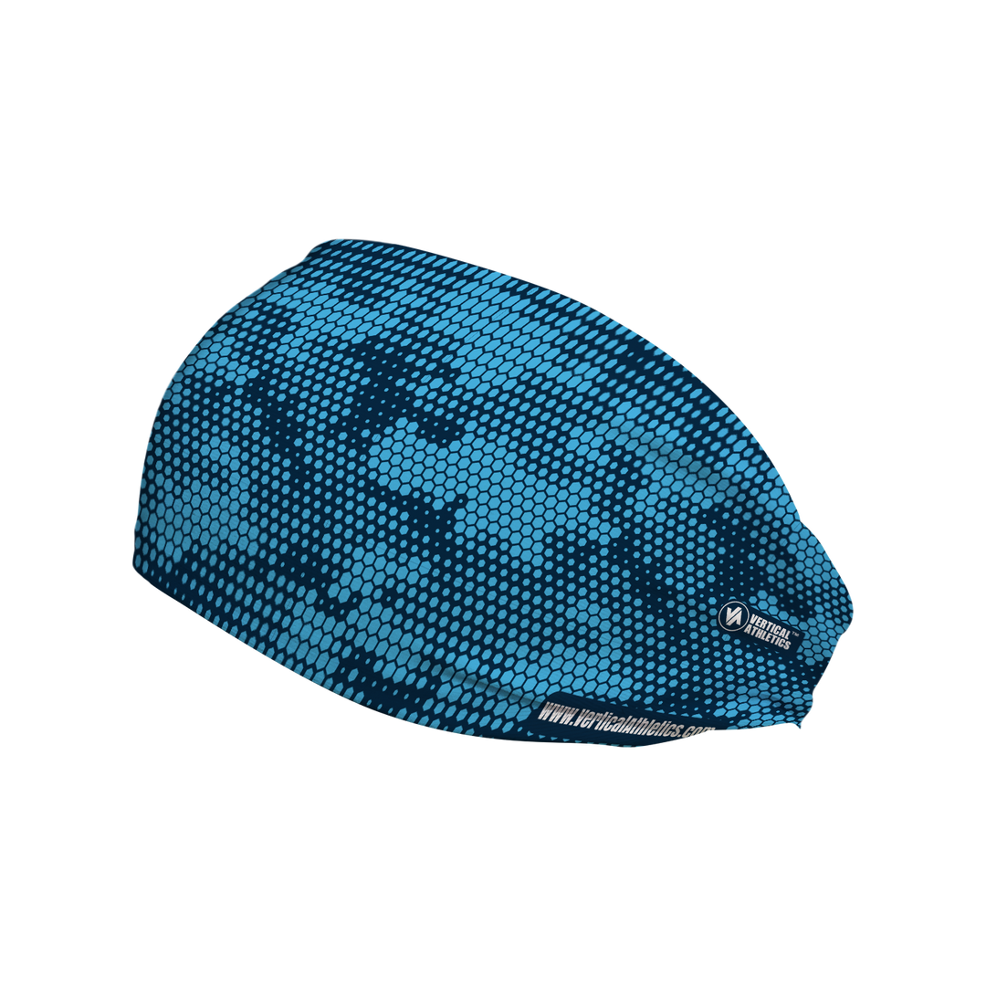 Cooling Headband with Hex Camo (Blue). Made in USA, Vertical Athletics brand.