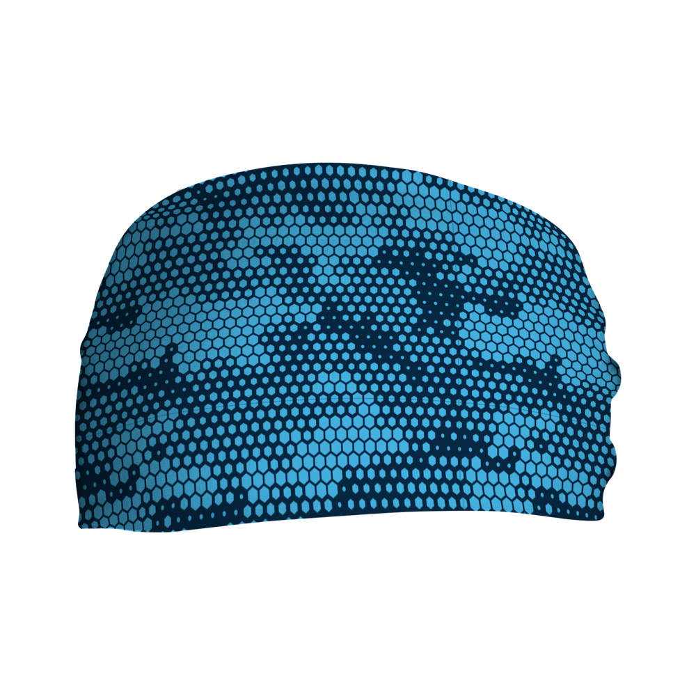 Cooling Headband with Hex Camo (Blue). Made in USA, Vertical Athletics brand.