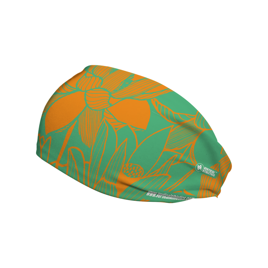 Cooling Headband with Lotus Orange Green. Made in USA, Vertical Athletics brand.