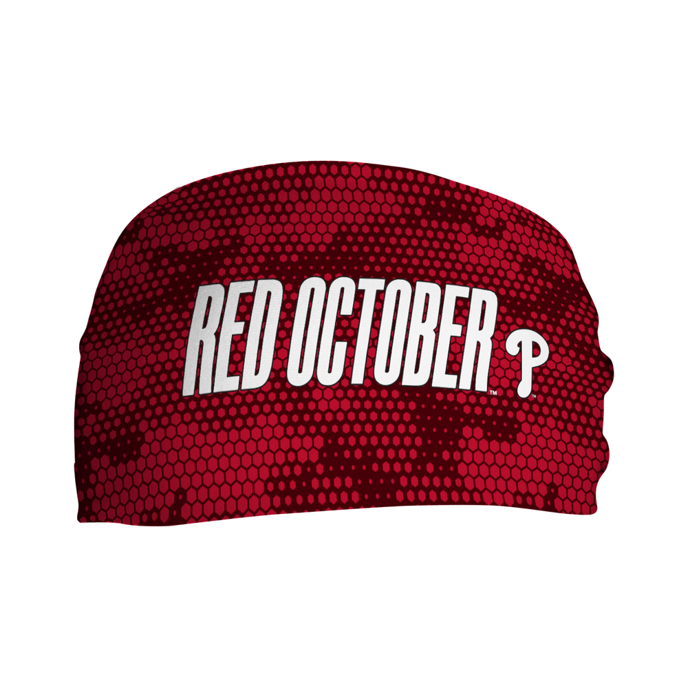 MLB Philadelphia Phillies Red October cooling headband with Hex Camo Red. Made in USA, Vertical Athletics brand.