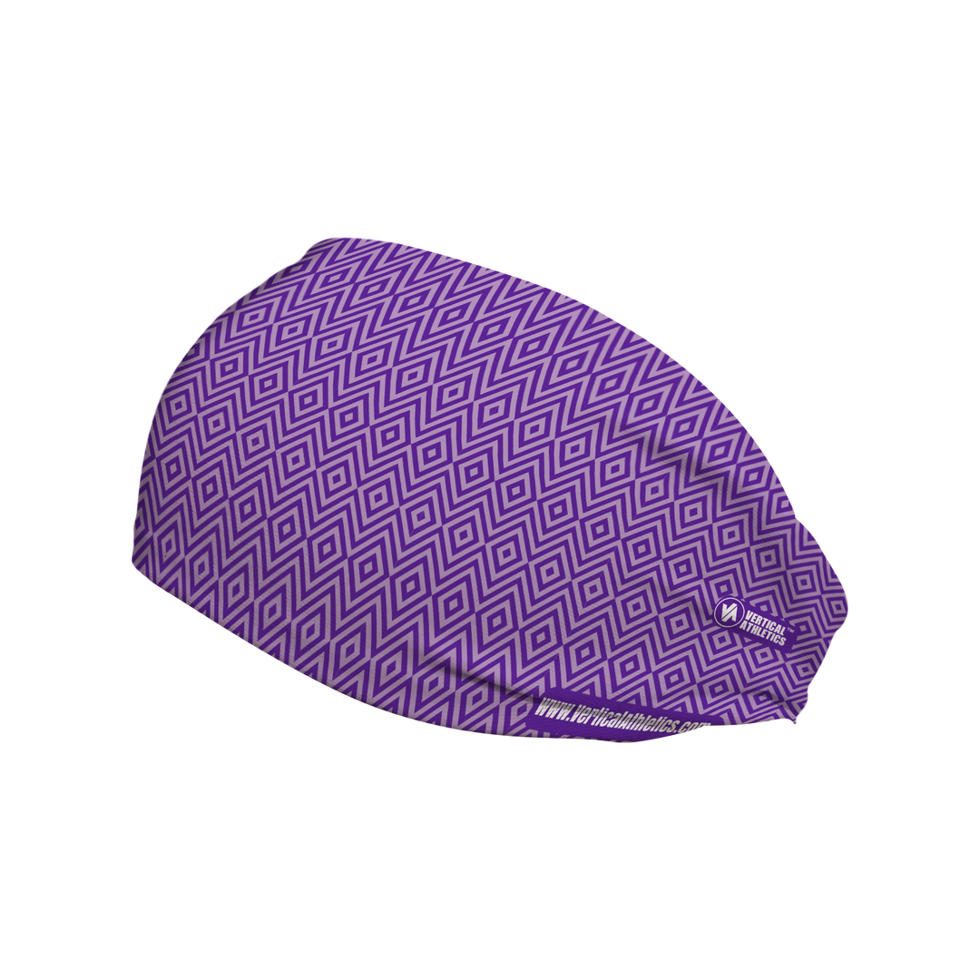 Cooling Headband with Geometric Pattern (Purple). Made in USA, Vertical Athletics brand.
