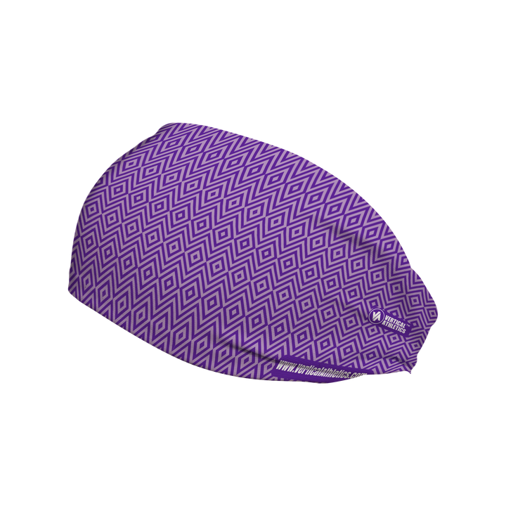 Cooling Headband with Geometric Pattern (Purple). Made in USA, Vertical Athletics brand.