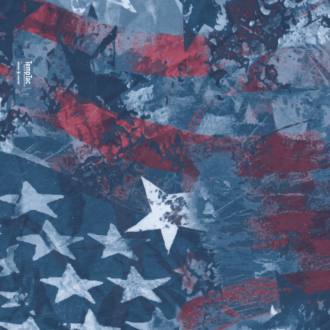 Unfolded view of Star Spangled Bandana. Made in USA, Vertical Athletics brand. 