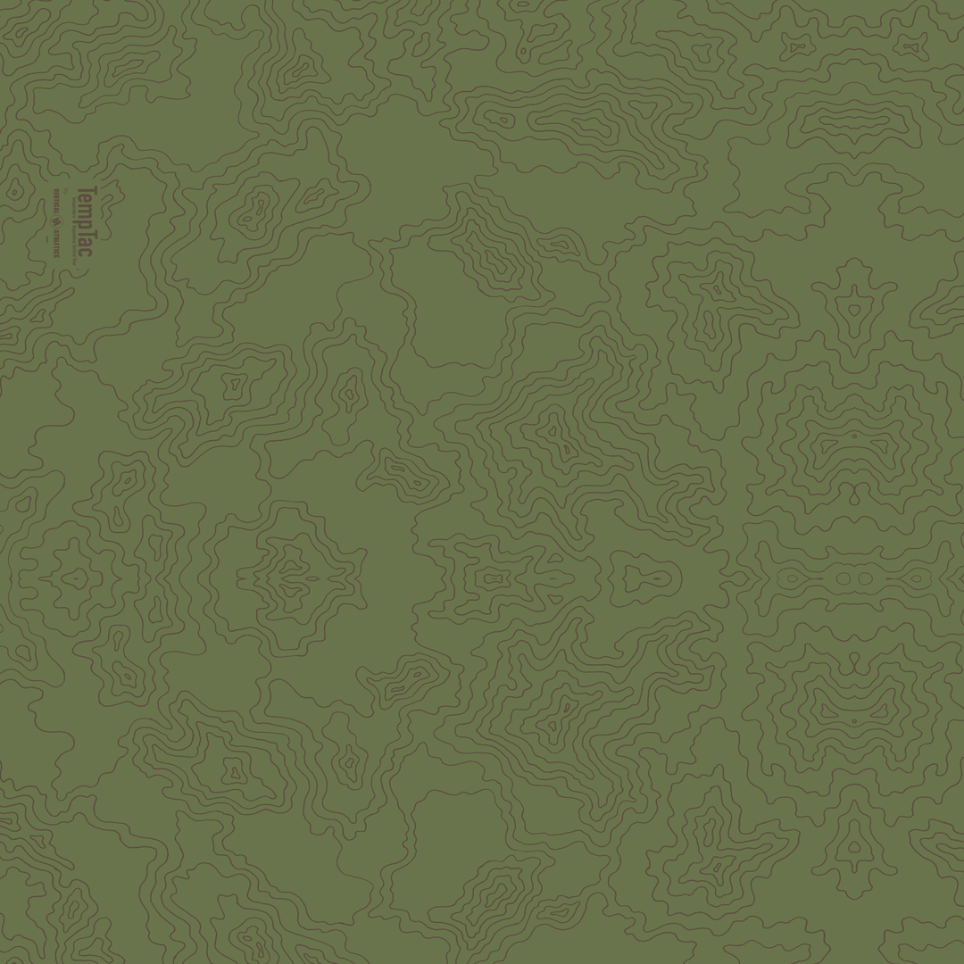Unfolded view of Green Topo Map Bandana. Made in USA, Vertical Athletics brand. 