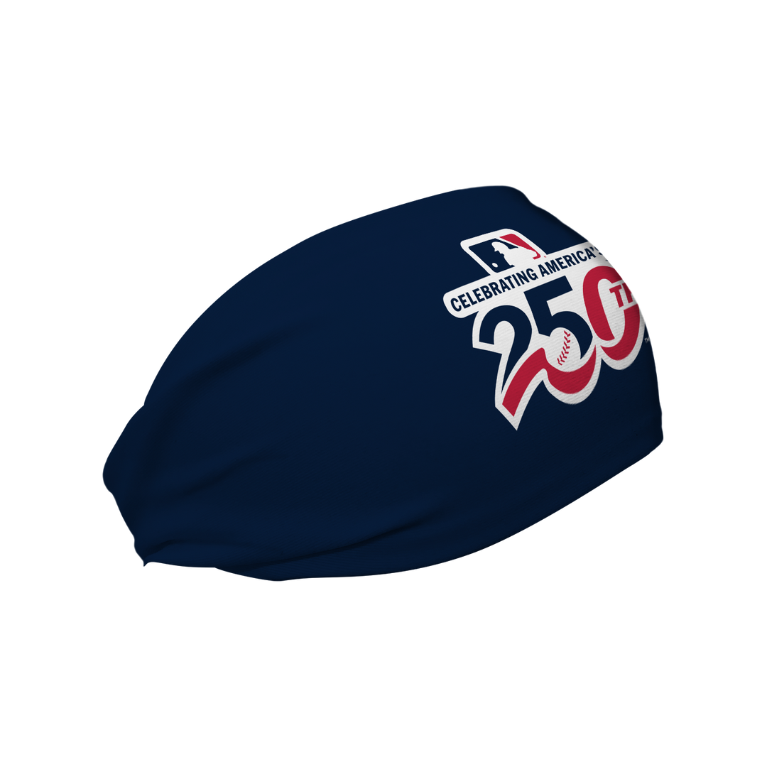MLB Licensed Cooling Headband: Navy America's 250th Anniversary. Made in the USA, Vertical Athletics brand.
