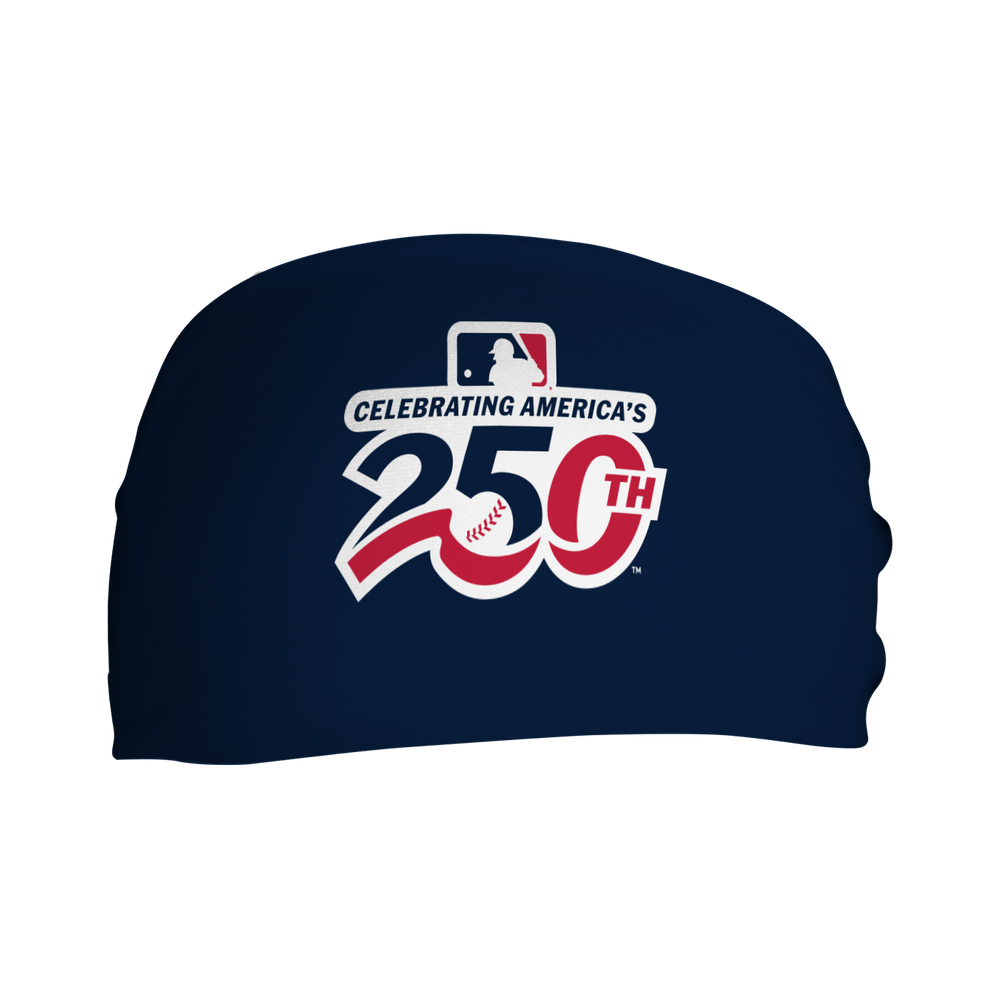 MLB Licensed Cooling Headband: Navy America's 250th Anniversary. Made in the USA, Vertical Athletics brand.