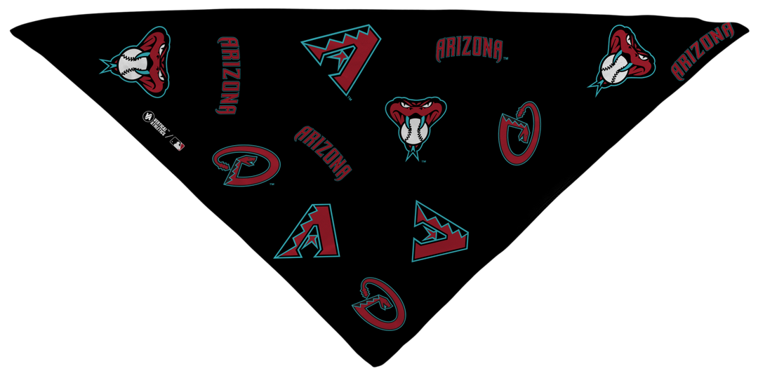 MLB Arizona Diamondbacks triangle cooling bandana with team logos all over. Made in the USA, Vertical Athletics brand.