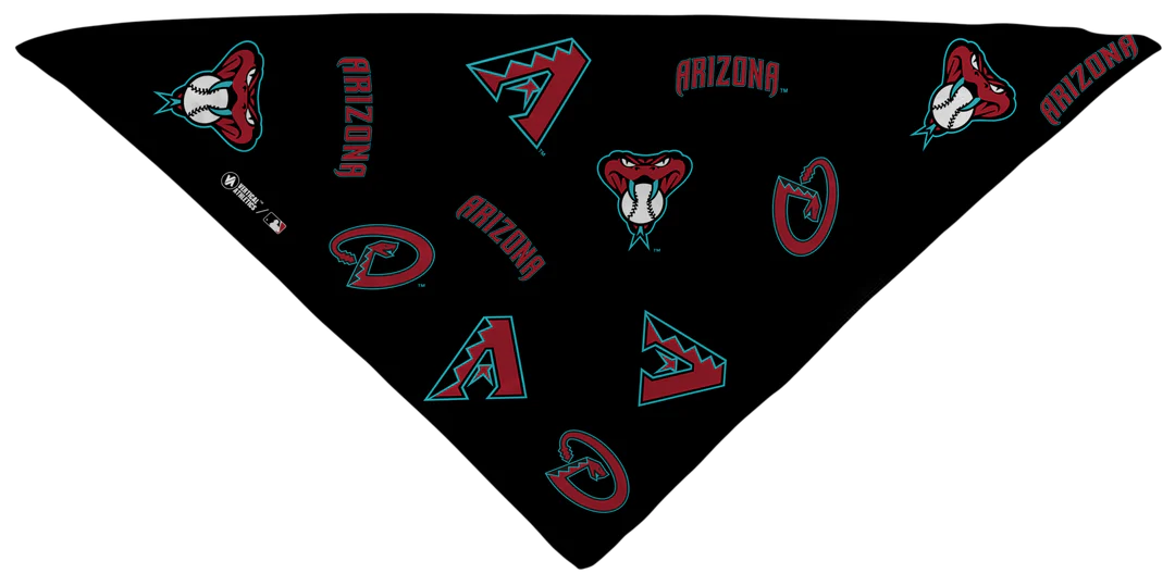 MLB licensed Arizona Diamondbacks Triple Play Cooling Bundle: Cooling Triangle Bandana with All Over logo. Made in USA. Vertical Athletics Brand