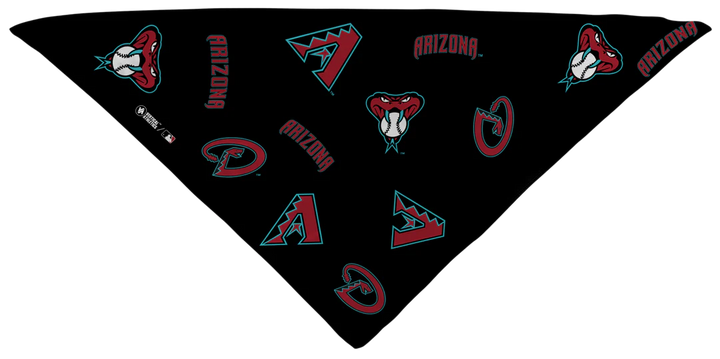 MLB licensed Arizona Diamondbacks Triple Play Cooling Bundle: Cooling Triangle Bandana with All Over logo. Made in USA. Vertical Athletics Brand