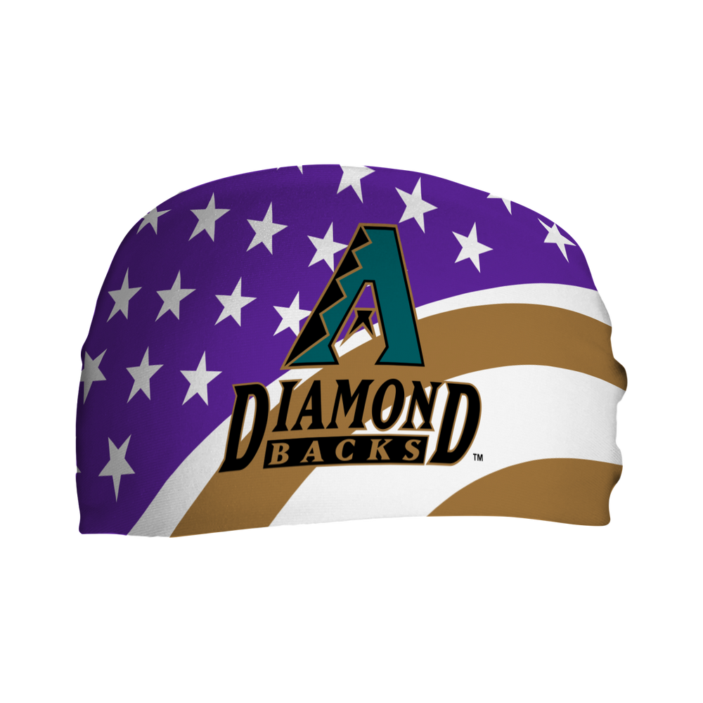 MLB Arizona Diamondbacks Stars and Stripes cooling headband with Coop Logo. Made in USA, Vertical Athletics brand.  