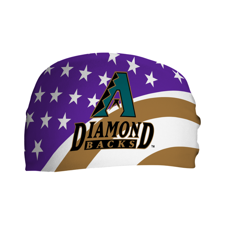 MLB Arizona Diamondbacks Stars and Stripes cooling headband with Coop Logo. Made in USA, Vertical Athletics brand.  