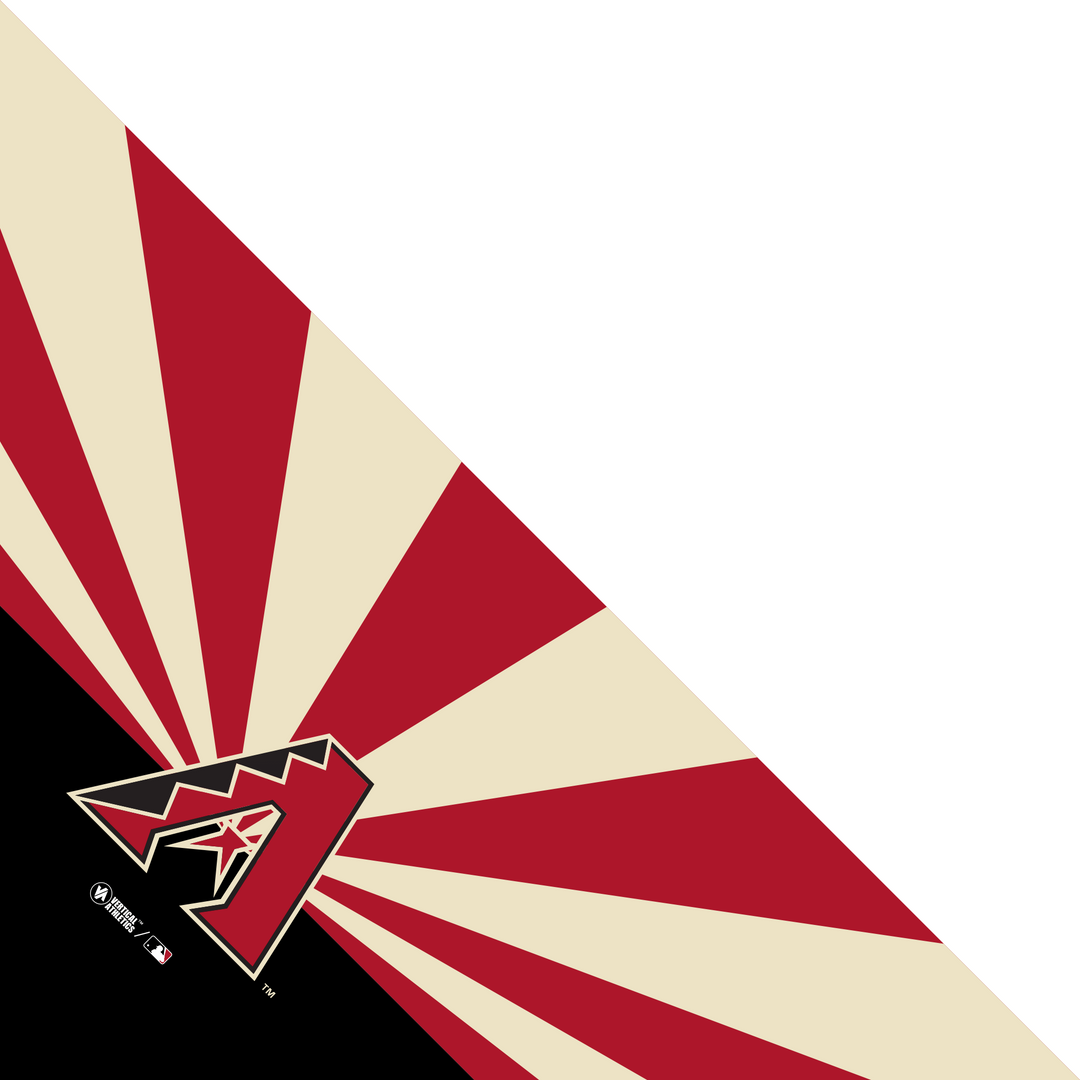 Side view of MLB Arizona Diamondbacks, Arizona flag triangle bandana with cap logo. Made in USA, Vertical Athletics brand. 