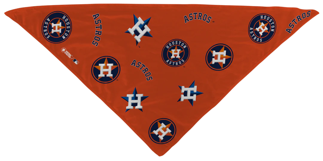 MLB licensed Houston Astros Triple Play Cooling Bundle: Cooling Triangle Bandana with All Over logo. Made in USA. Vertical Athletics Brand. 