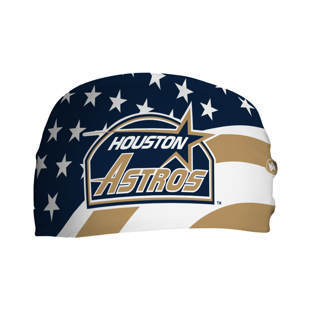 MLB Houston Astros Stars and Stripes cooling headband with Coop Logo. Made in USA, Vertical Athletics brand.