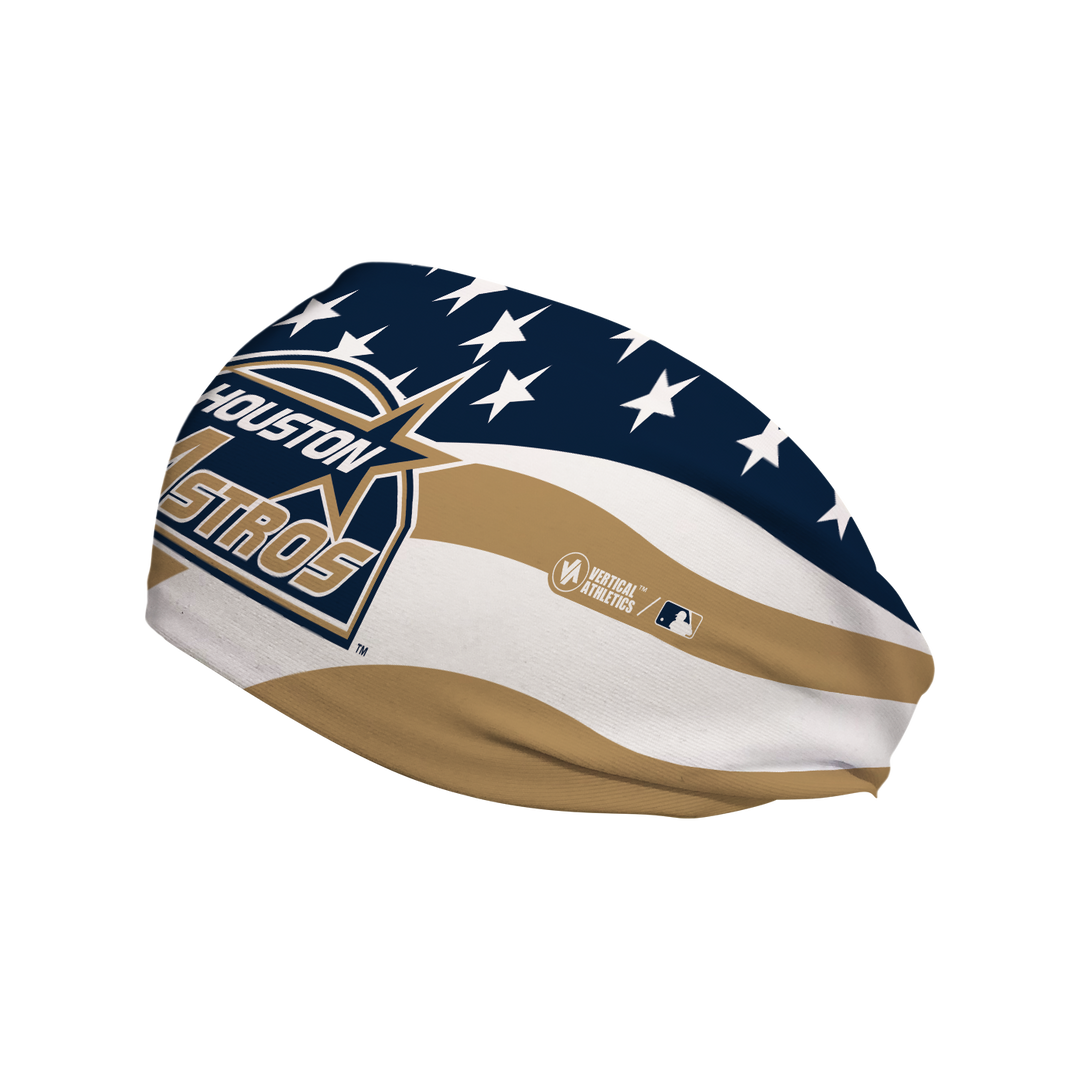 MLB Houston Astros Stars and Stripes cooling headband with Coop Logo. Made in USA, Vertical Athletics brand.