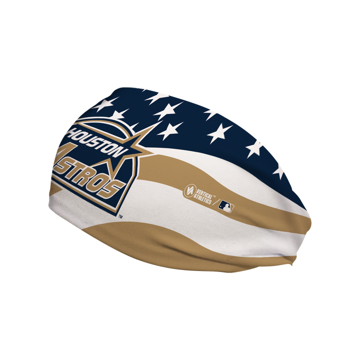 MLB Houston Astros Stars and Stripes cooling headband with Coop Logo. Made in USA, Vertical Athletics brand.