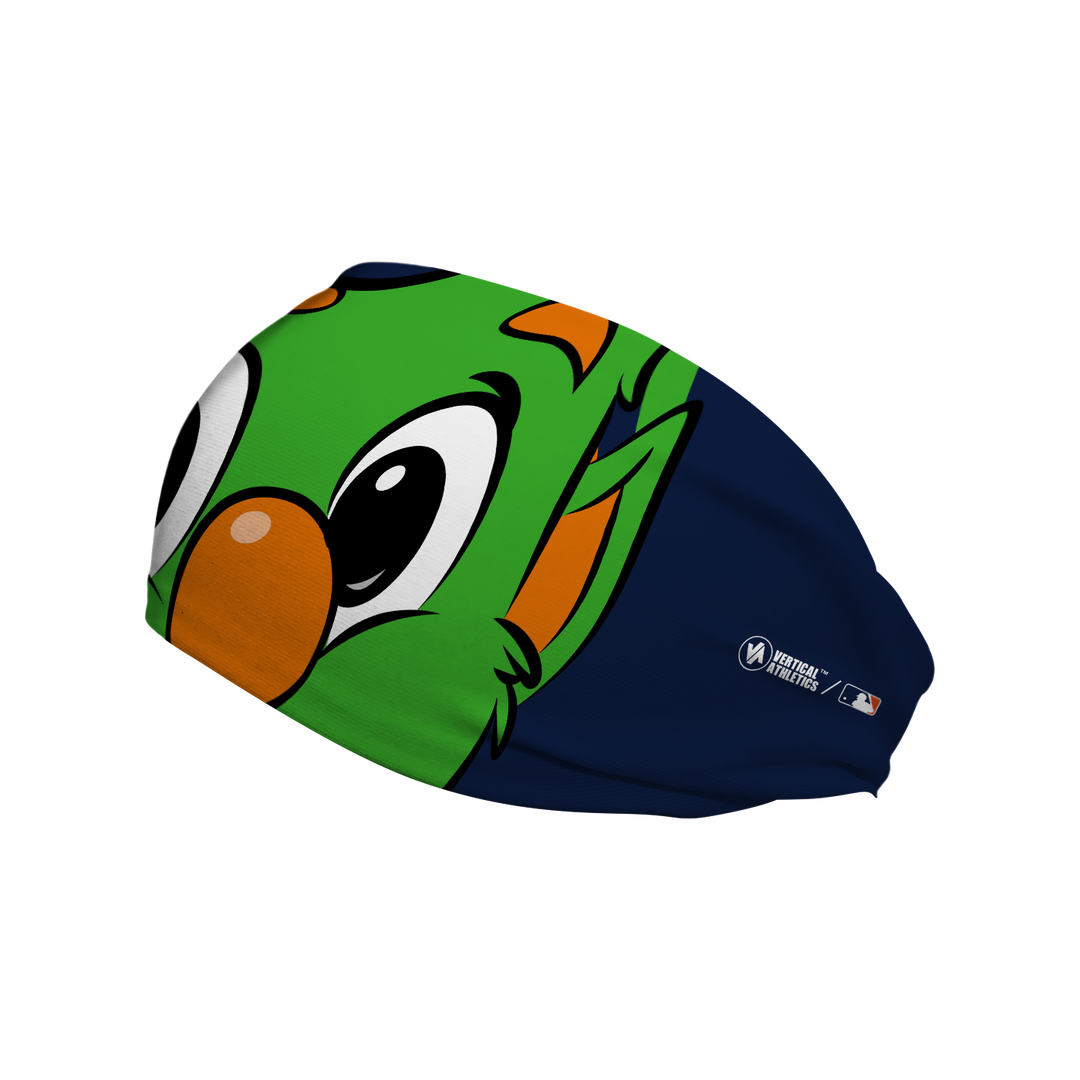 MLB Houston Astros cooling headband with Orbit mascot stare. Made in USA, Vertical Athletics brand. 