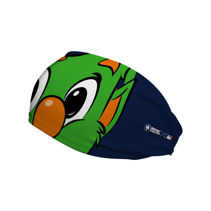 MLB Houston Astros cooling headband with Orbit mascot stare. Made in USA, Vertical Athletics brand. 