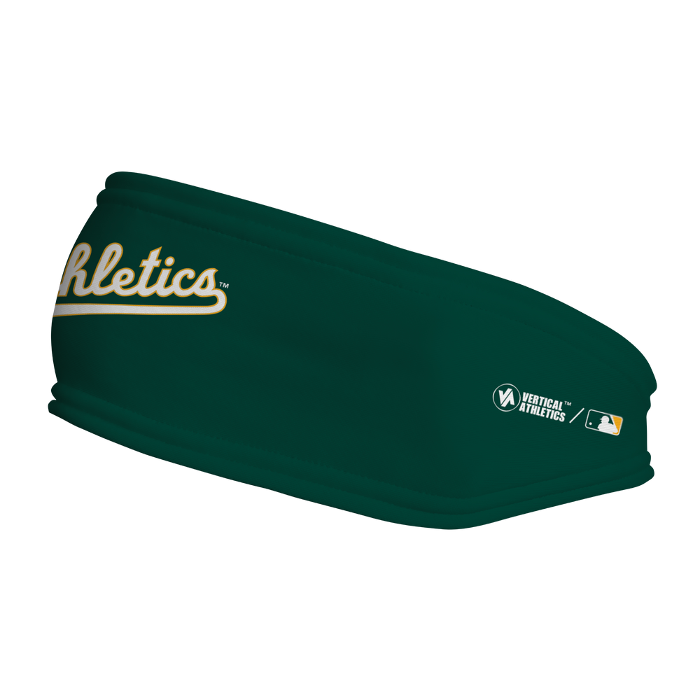 MLB Athletics fleece headband with Wordmark. Made in the USA, Vertical Athletics brand. 