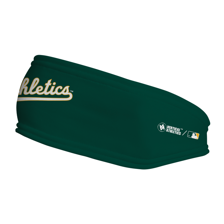 MLB Athletics fleece headband with Wordmark. Made in the USA, Vertical Athletics brand. 