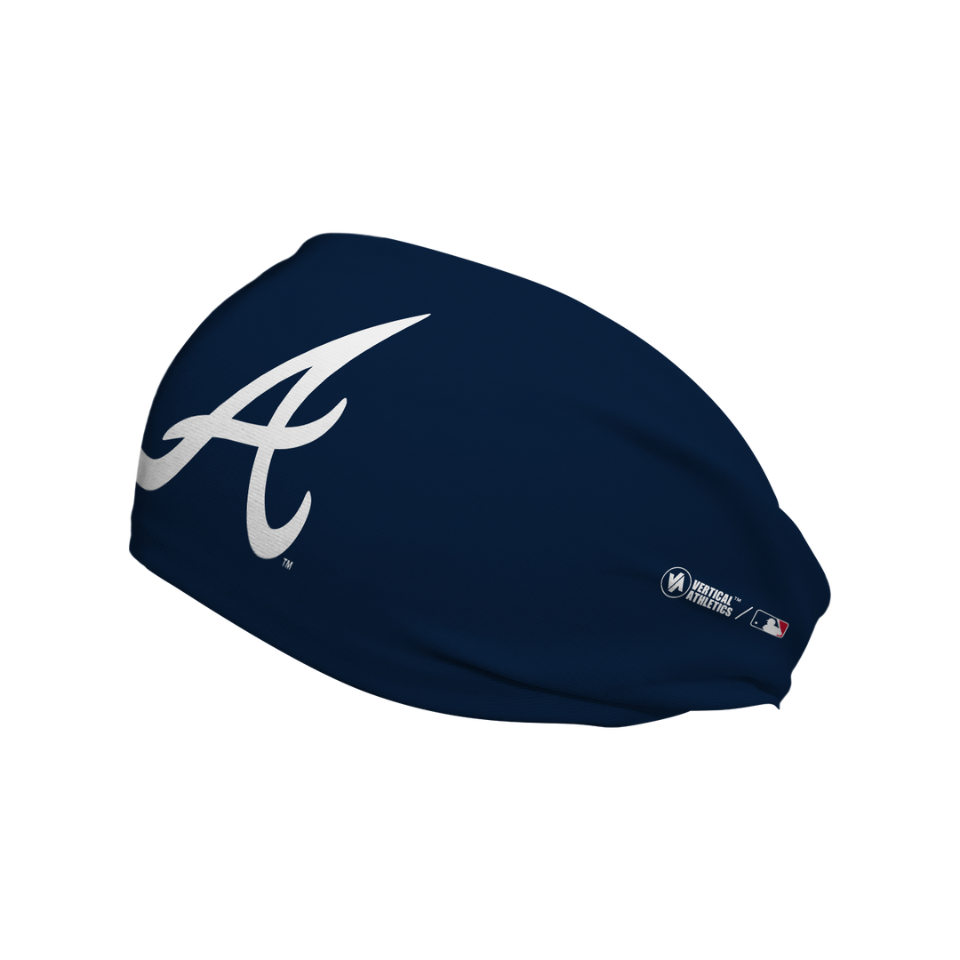 MLB Atlanta Braves Navy cooling headband with Cap logo. Made in USA, Vertical Athletics brand. 