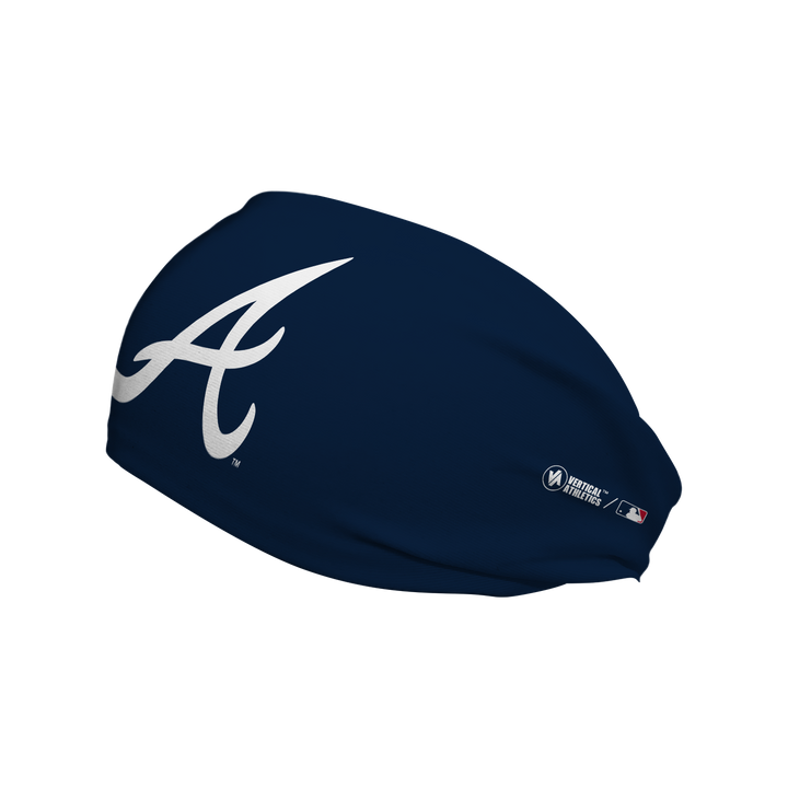 MLB Atlanta Braves Navy cooling headband with Cap logo. Made in USA, Vertical Athletics brand. 
