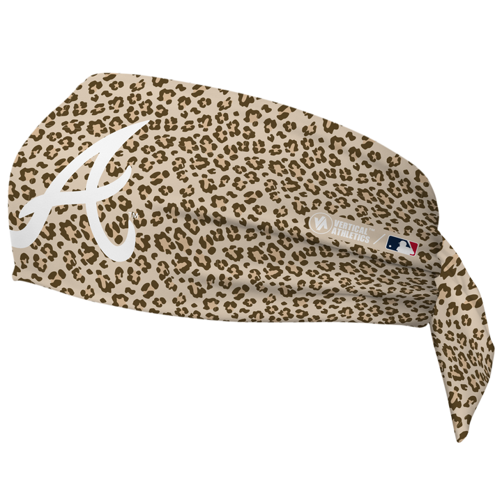 MLB Atlanta Braves wide tieback cooling headband with Cheetah Cap Logo. Vertical Athletics brand. Made in Mexico.
