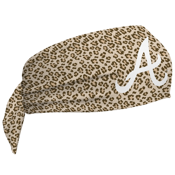 MLB Atlanta Braves wide tieback cooling headband with Cheetah Cap Logo. Vertical Athletics brand. Made in Mexico.