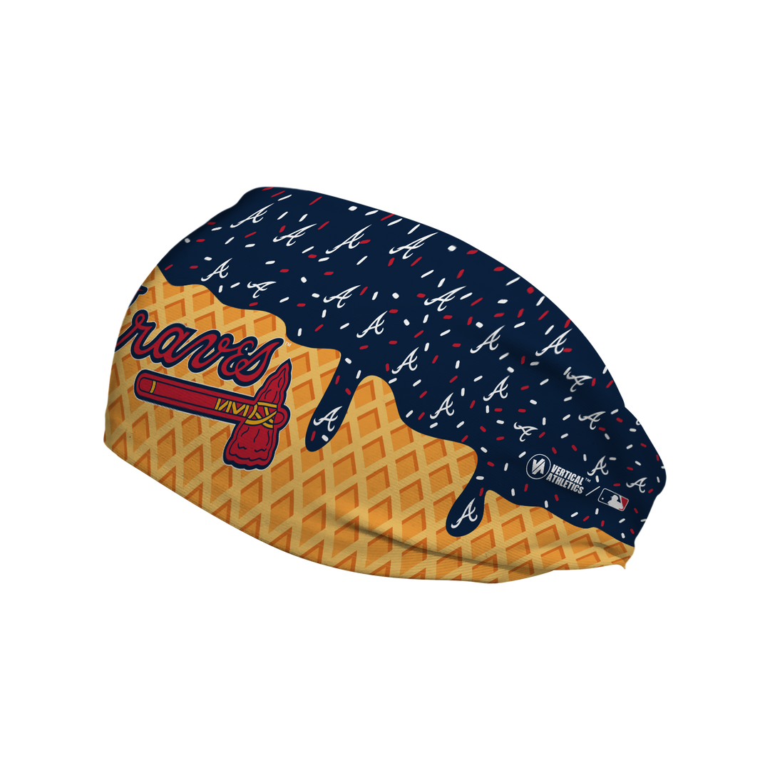 MLB licensed Atlanta Braves cooling headband with Ice Cream Drip Wordmark. Made in the USA, Vertical Athletics brand.