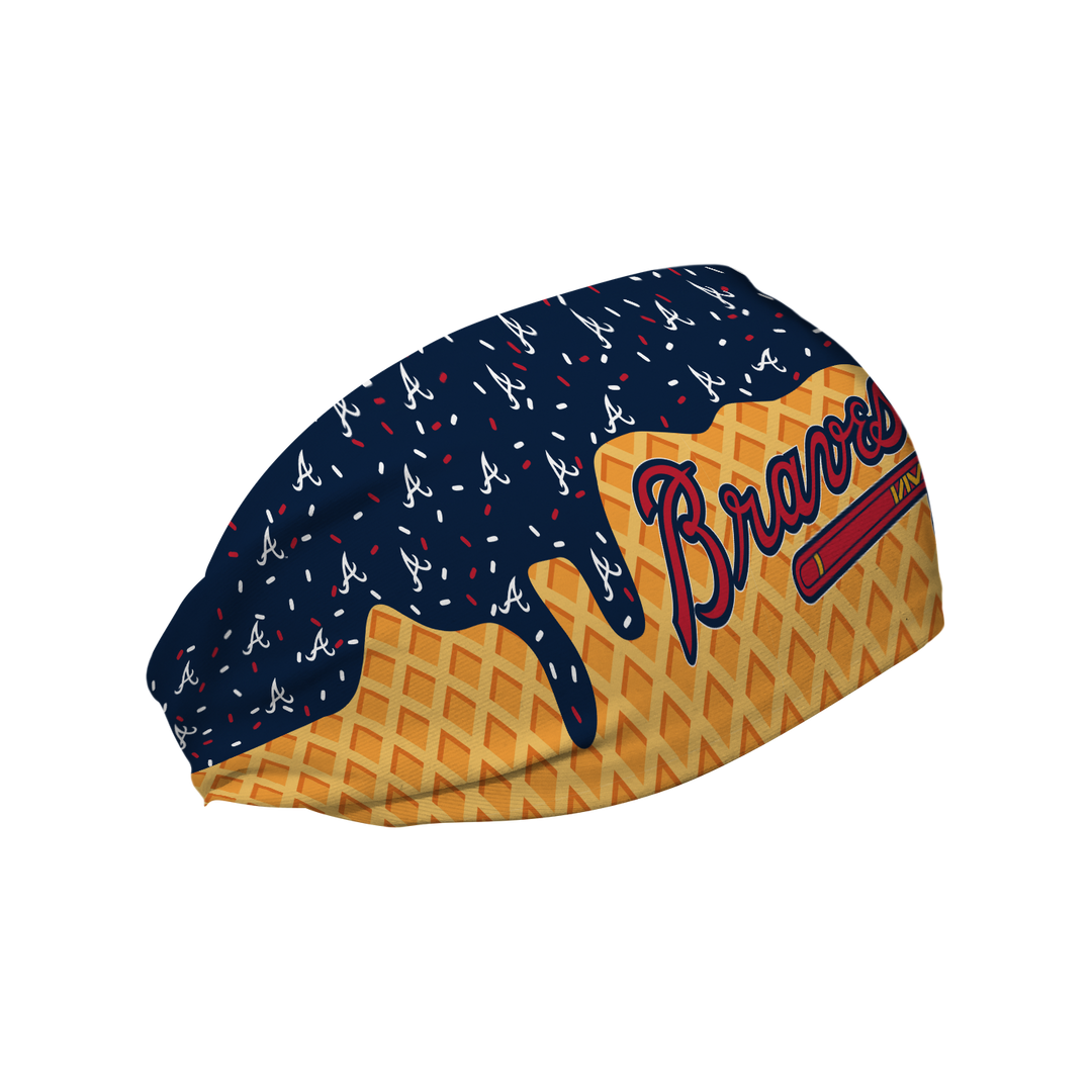 MLB licensed Atlanta Braves cooling headband with Ice Cream Drip Wordmark. Made in the USA, Vertical Athletics brand.