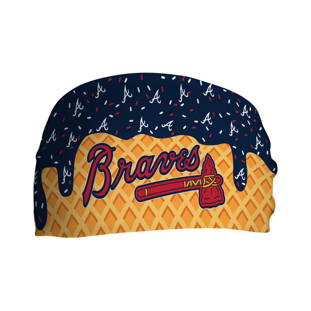MLB licensed Atlanta Braves cooling headband with Ice Cream Drip Wordmark. Made in the USA, Vertical Athletics brand.