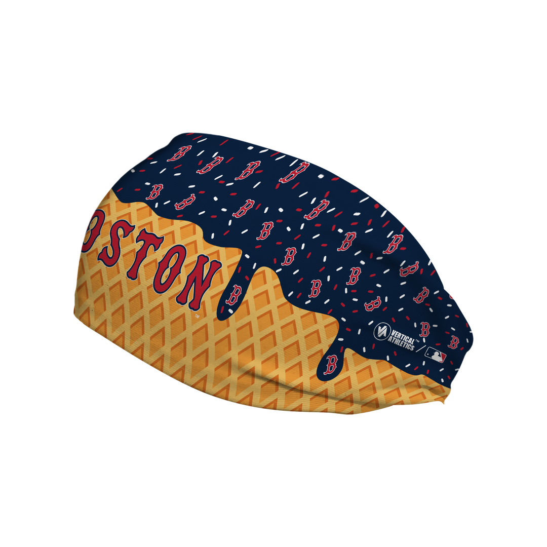 MLB licensed Boston Red Sox cooling headband with Ice Cream Drip Wordmark. Made in the USA, Vertical Athletics brand.